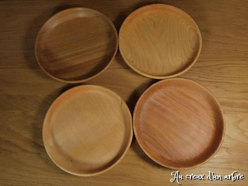 4 assiettes / 4 essences de bois 