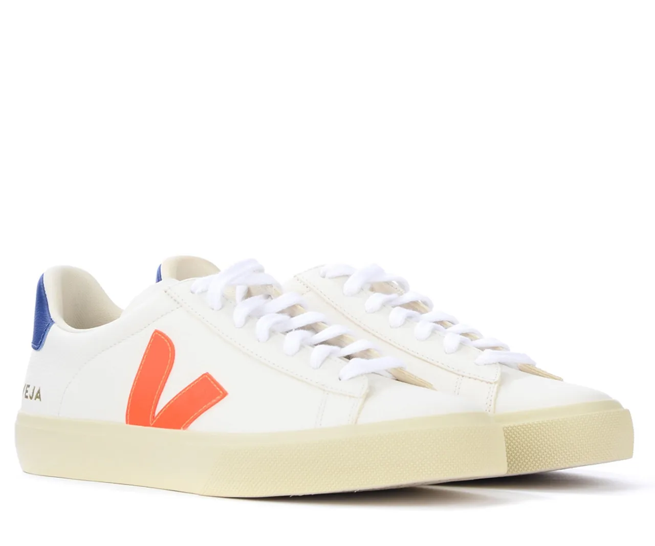 Baskets Veja Campo Chromefree en cuir blanc, orange et bleu