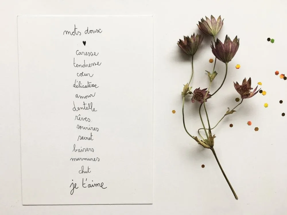Carte "Mots Doux" illustration Papillonnage