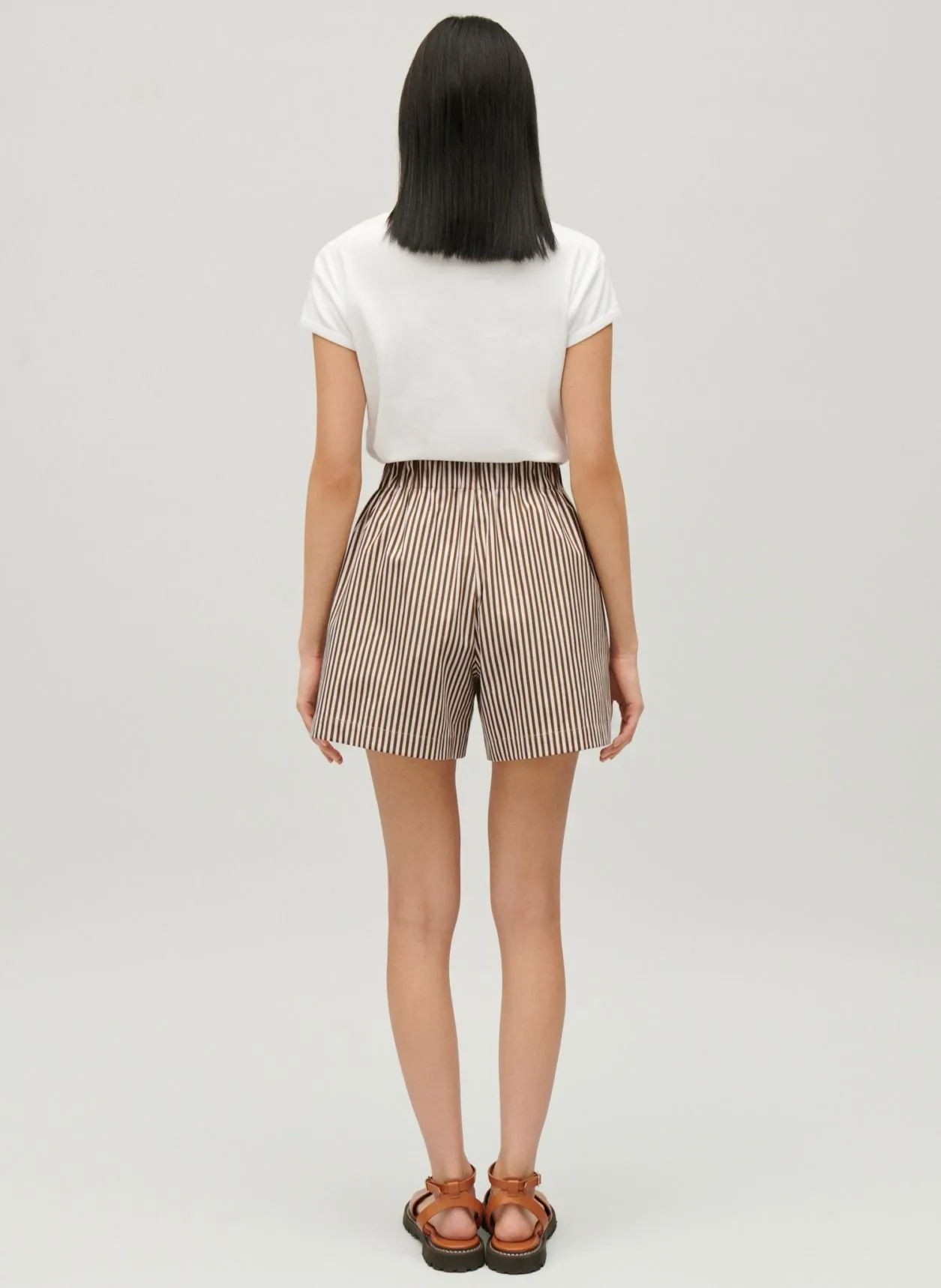 CLAUDIE PIERLOT  Short droit taille haute à rayures en coton - Marron