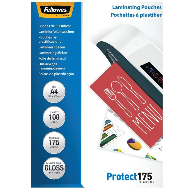 Fellowes - 100 pochettes de plastification A4 (216 x 303 mm) - 175 microns - brillantes