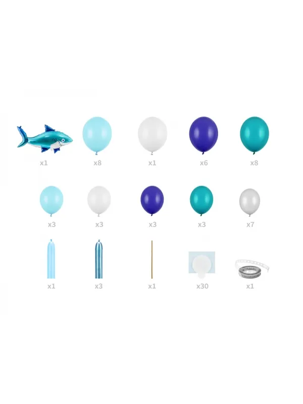 Guirlande de ballons - Requin, bleu, 42 ballons, 150x95cm