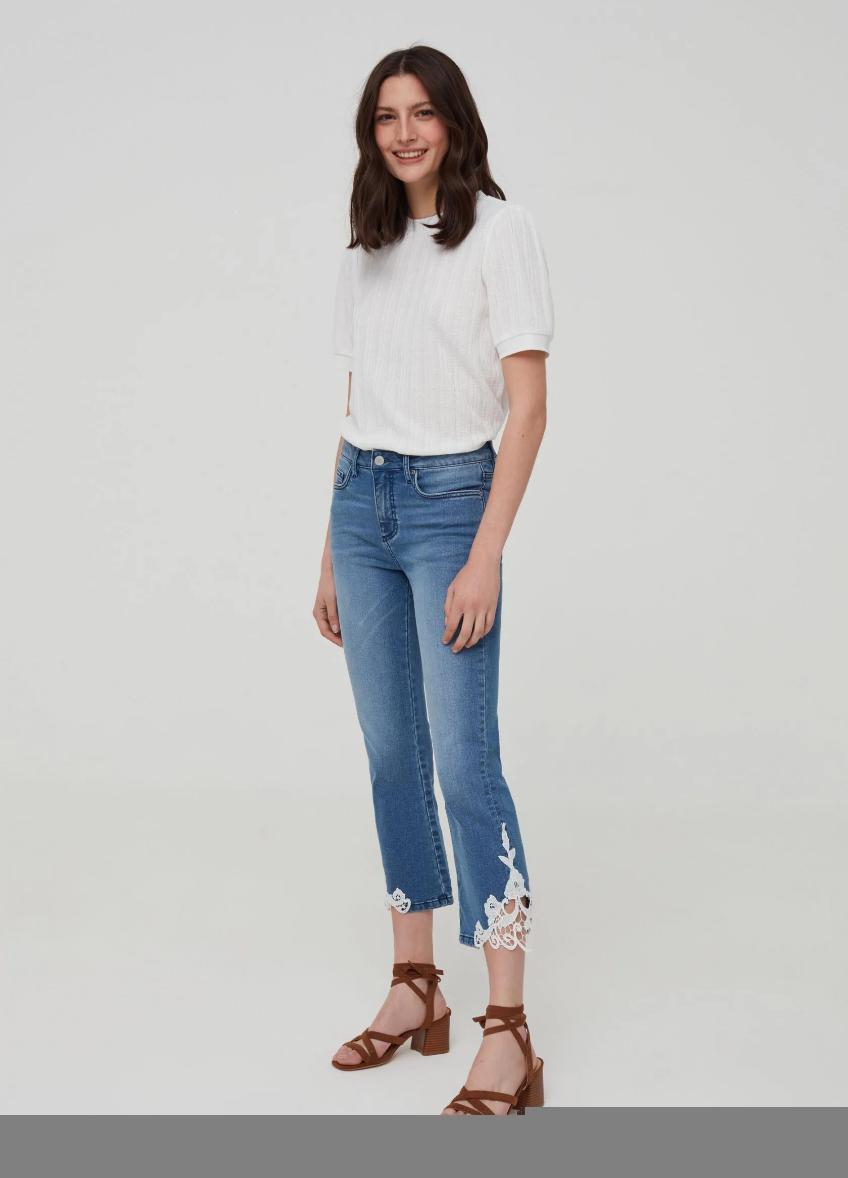Jeans Femme | Flared-fit stretch jeans with lace Lavage clair | OVS