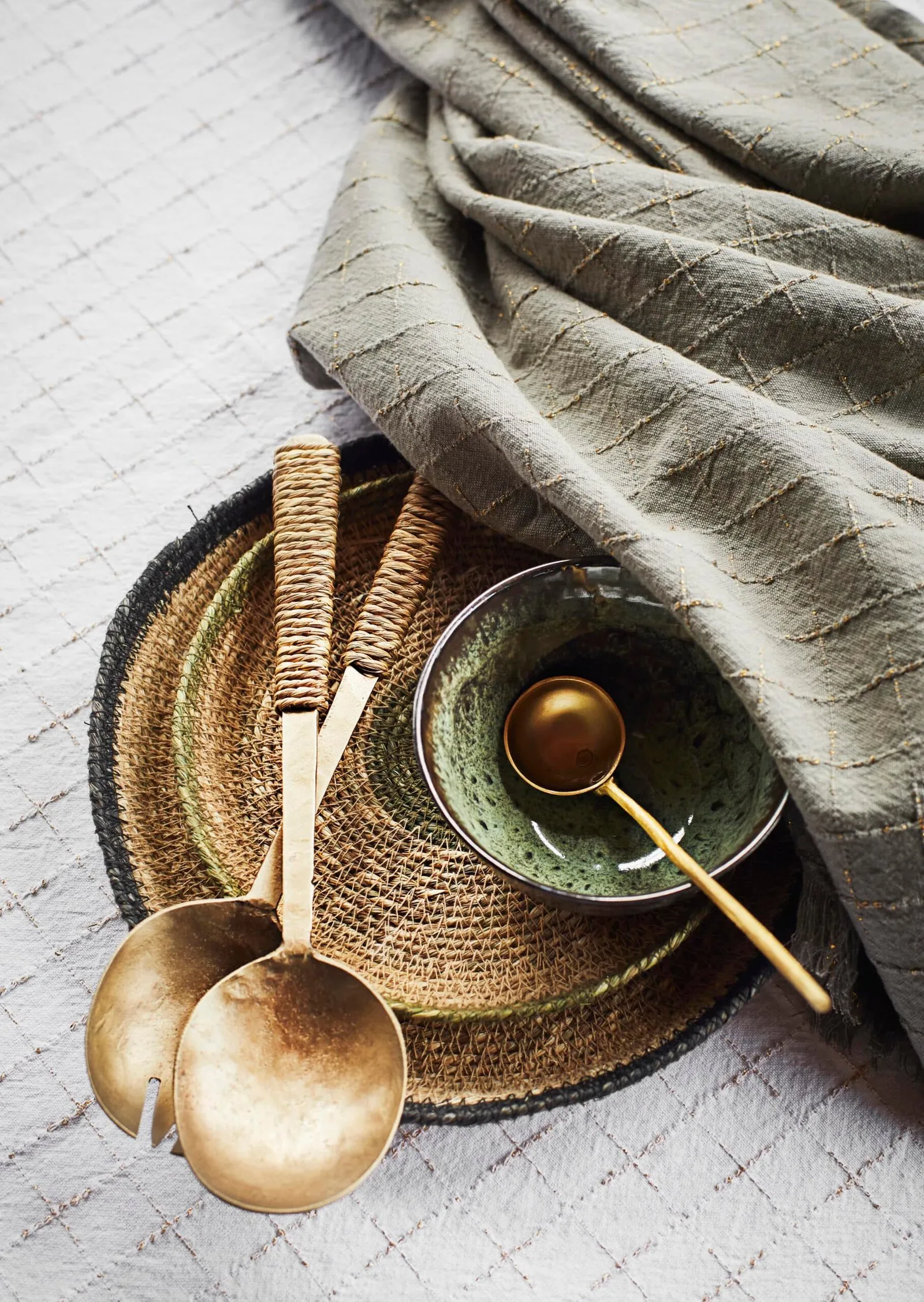 Nappe en coton gris et rayures en lurex Madam Stolz