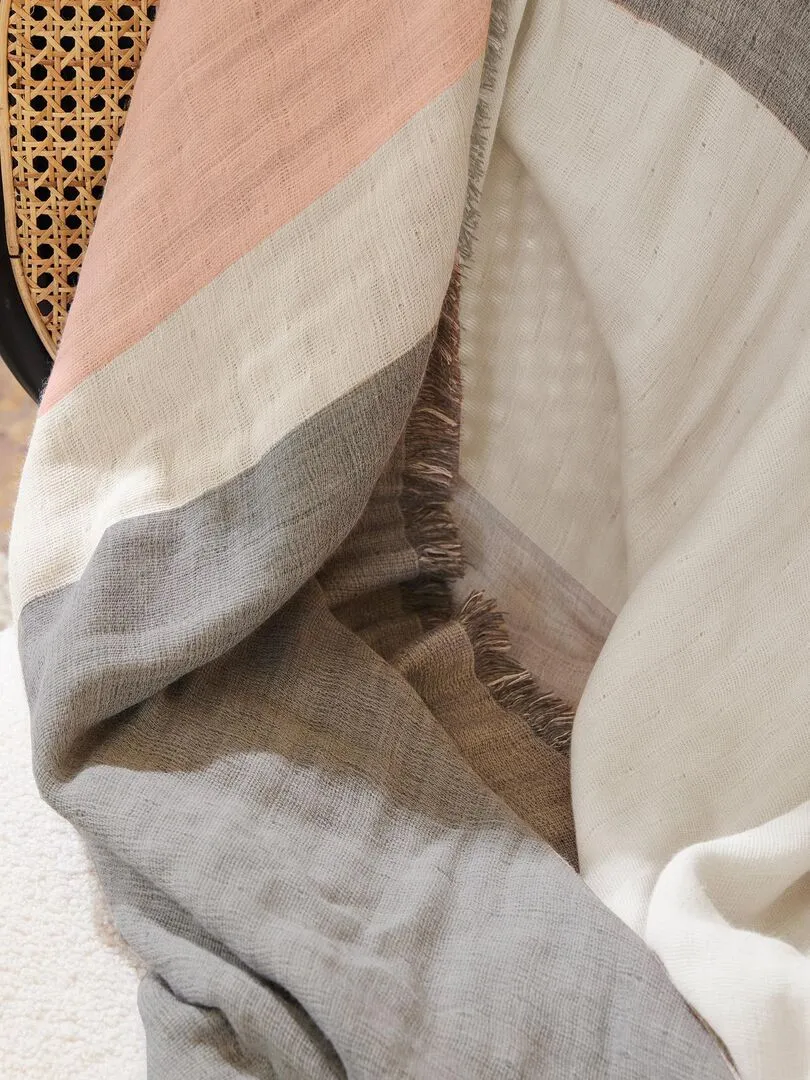 Plaid en triple gaze de coton lavé et rayé - Gris