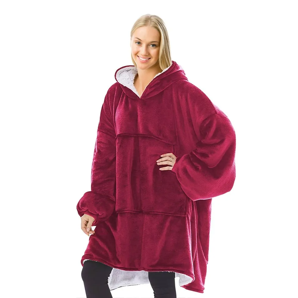 Sweat en plaid chaud et doux - vêtement confortable d'intérieur toodhoodie - | rouge |